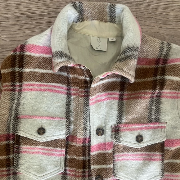 Joie Women’s Plaid Shacket Coat - Pink, Brown, and Cream, Size Small - Picture 3 of 6